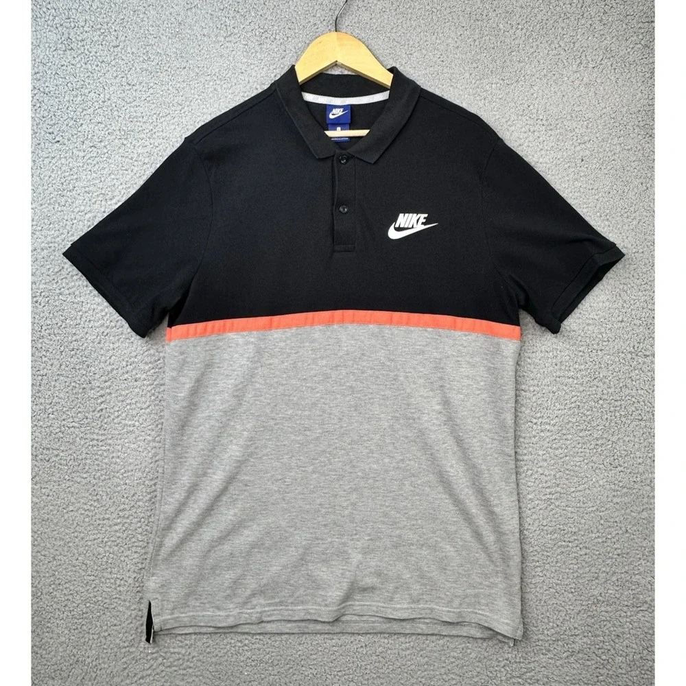 Nike Sportswear NSW Matchup Polo Shirt Mens Black Gray Pique Cotton 886507-010